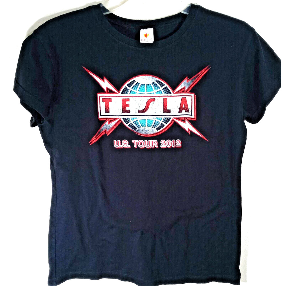 Tesla Band T-Shirt U.S. Tour 2012 Black Short Sleeve Girls X-Large